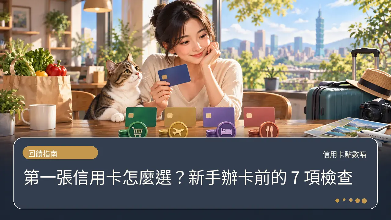 第一張信用卡怎麼選?新手辦卡前的 7 項檢查主題插畫