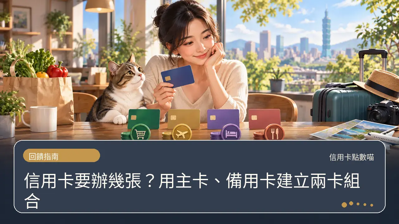信用卡要辦幾張？用主卡、備用卡建立兩卡組合主題插畫